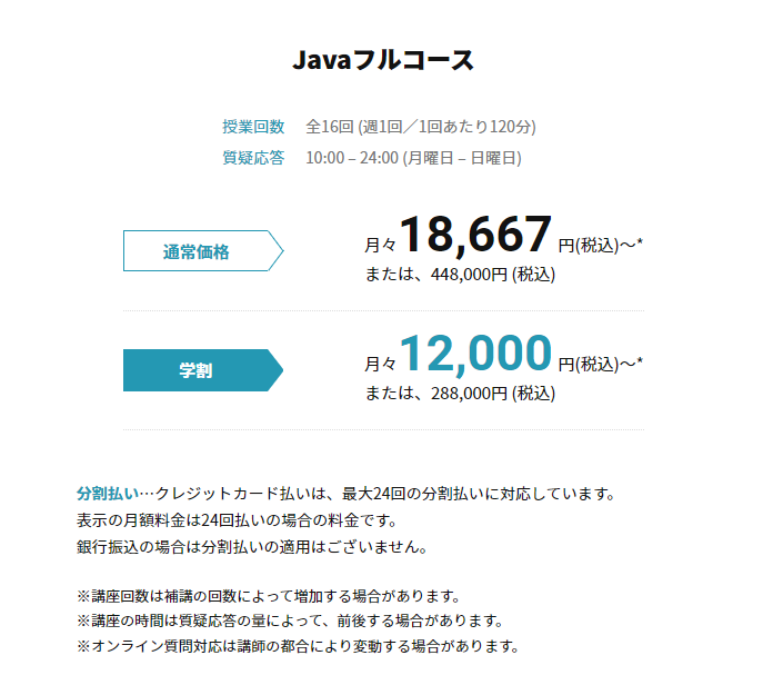 RaiseTech Javaフルコース料金